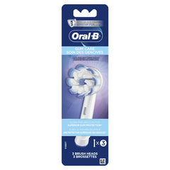 Oral-B paquete frontal de tres cabezales muestra recambios y beneficio de suavidad