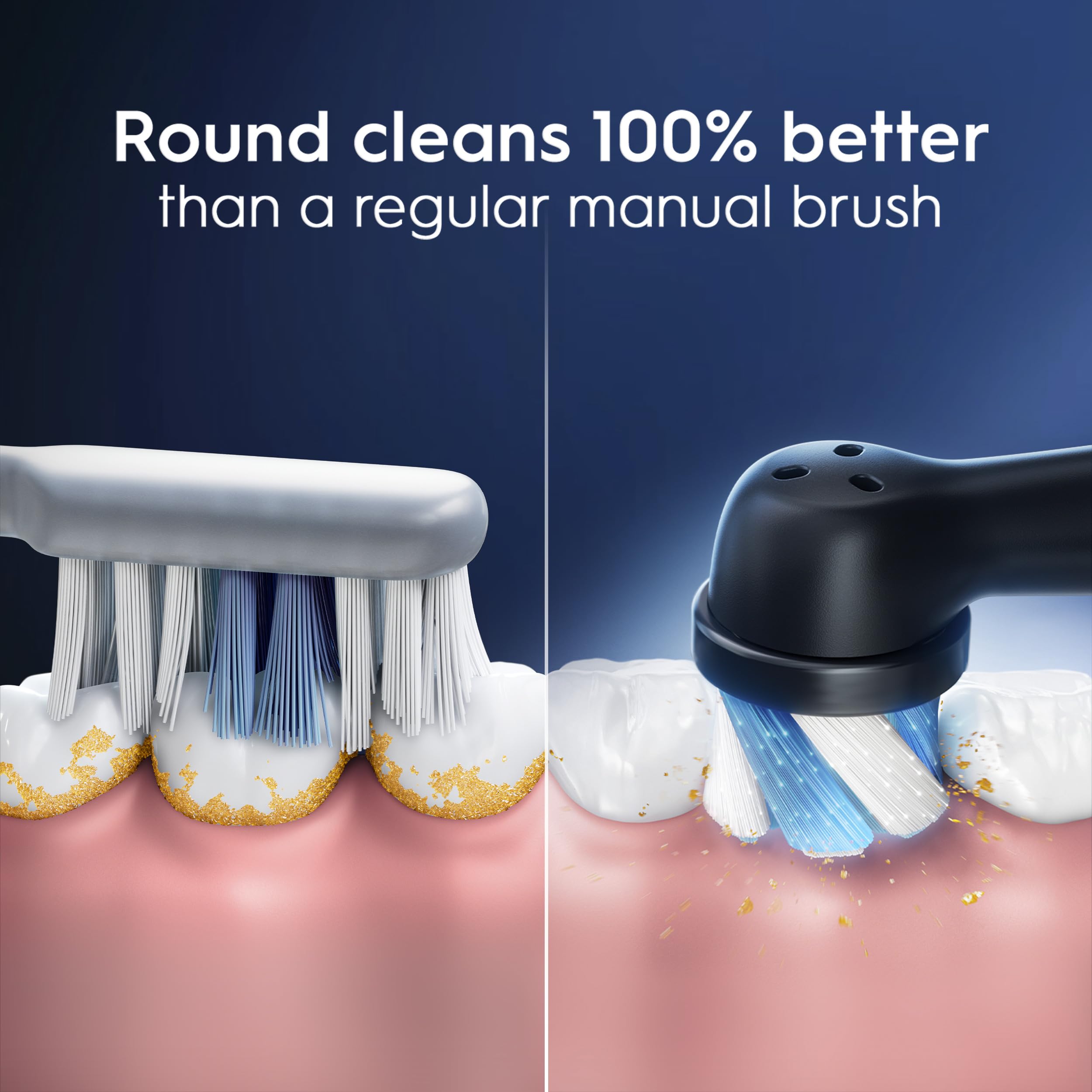 Oral-B cabezal en uso alcanzando molares y mejorando la higiene