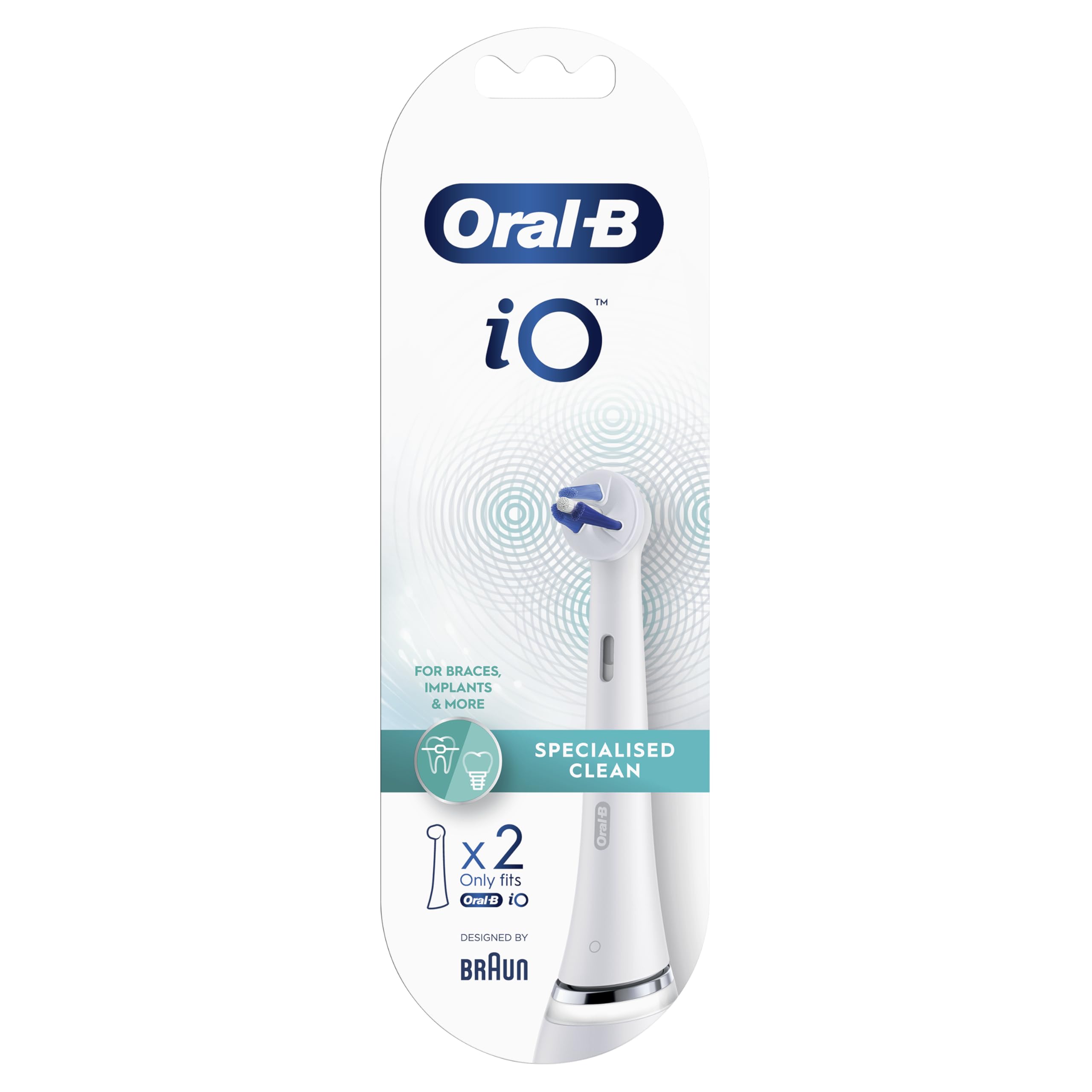 Oral-B cabezal vista frontal mostrando cerdas anguladas para limpieza precisa