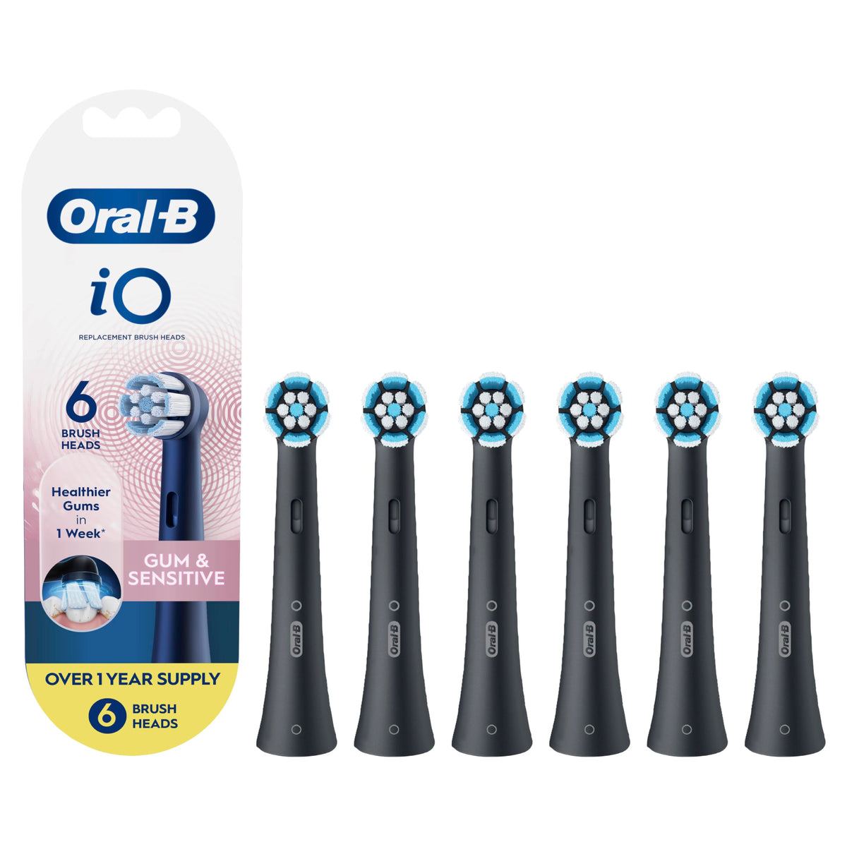 Oral-B cabezales iO vista frontal, recambio cómodo y eficaz