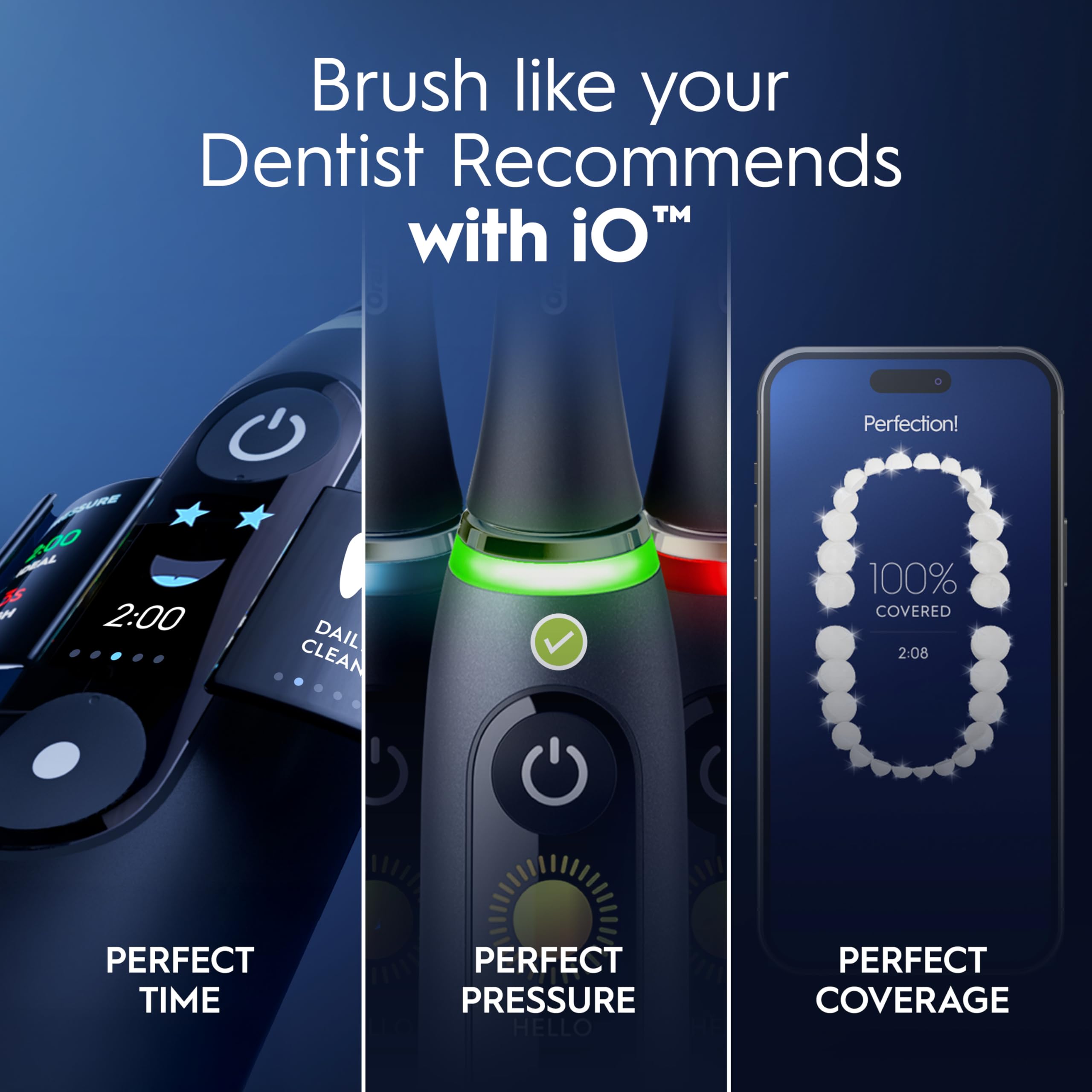Oral-B iO Series 9 cabezal redondo en primer plano, cerdas que limpian eficazmente