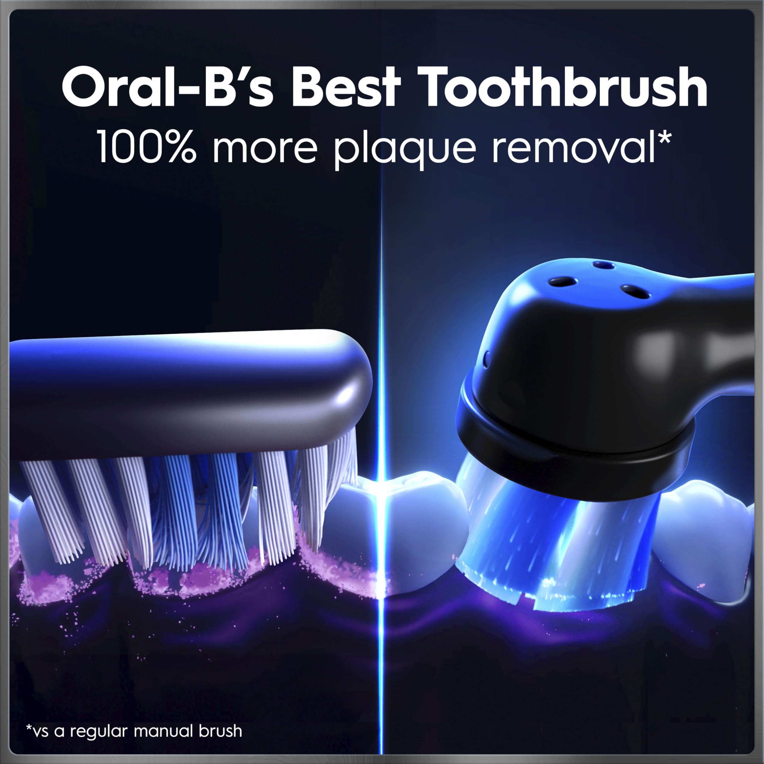 Oral-B iO Series 9 junto a cepillo manual para comparar tamaño y potencia