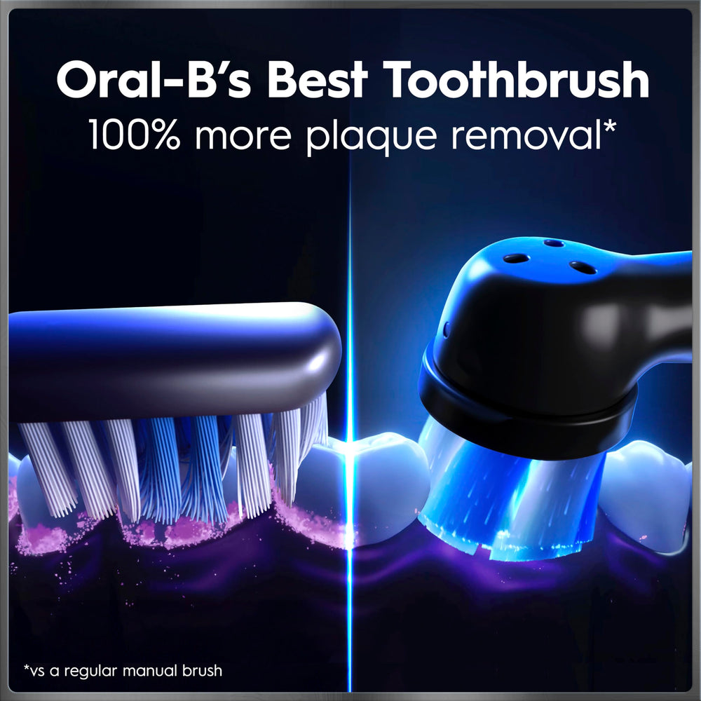 Oral-B iO Series 9 junto a cepillo manual para comparar tamaño y potencia