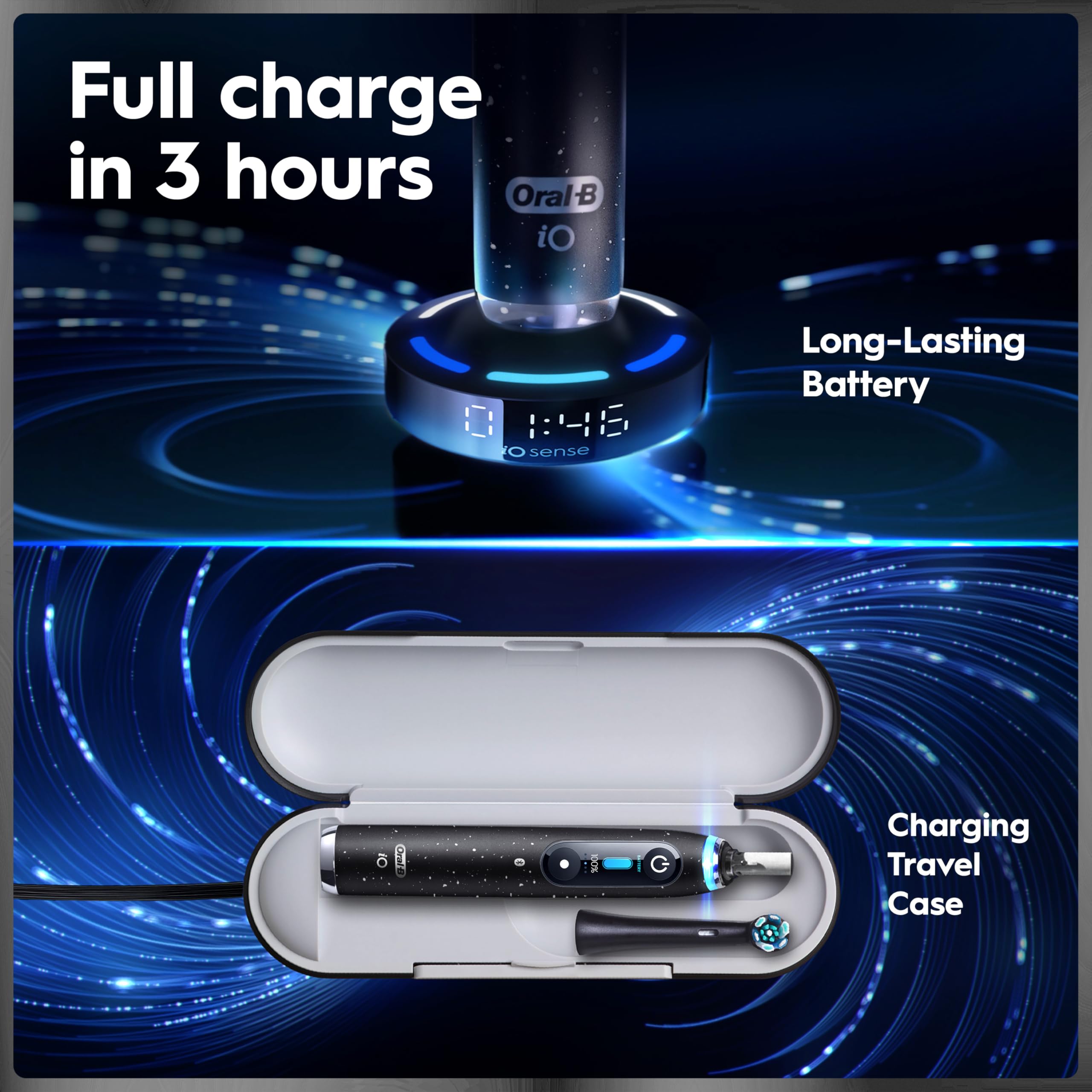 Oral-B iO Series 9 en uso cepillando dientes, guía por IA para mejor cobertura