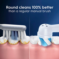 Oral-B comparación de tamaño junto a diente para escala visual