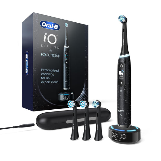 Oral-B iO10 frontal negro mostrando diseño elegante y control cómodo