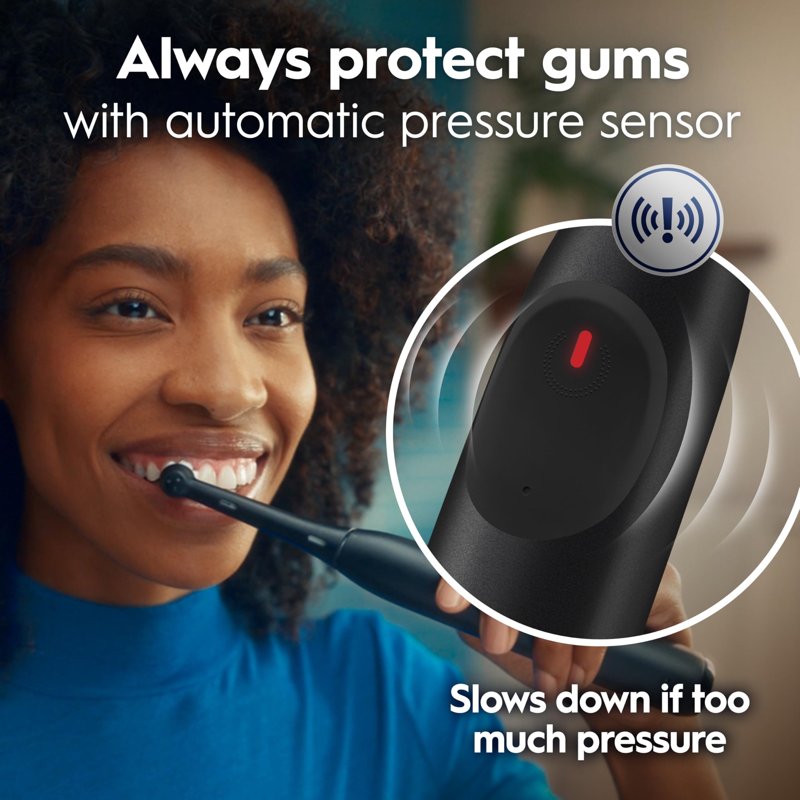 Oral-B iO2 sensor de presión con luz roja protegiendo encías