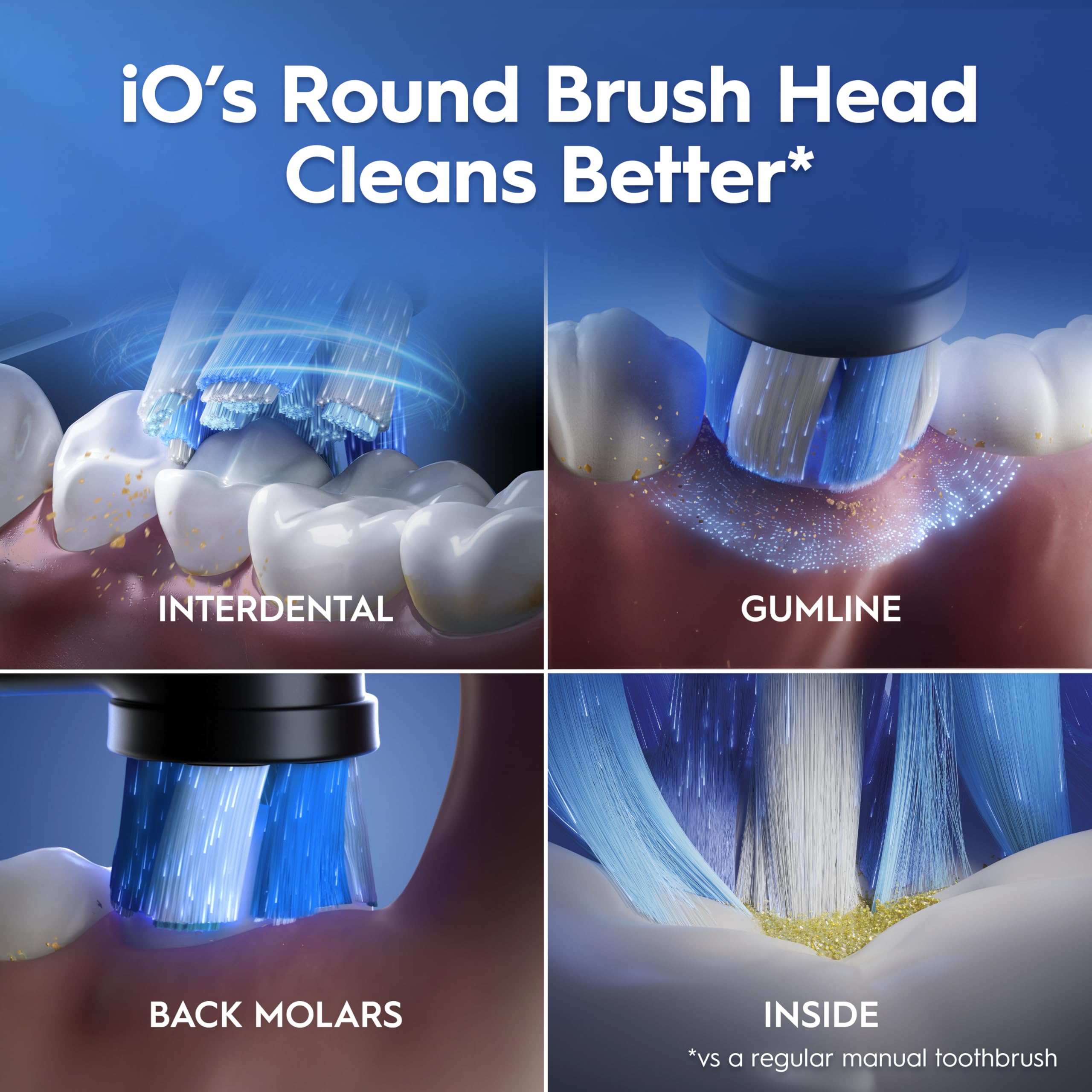 Oral-B iO2 detalle de las cerdas que muestra acción suave y eliminación de placa