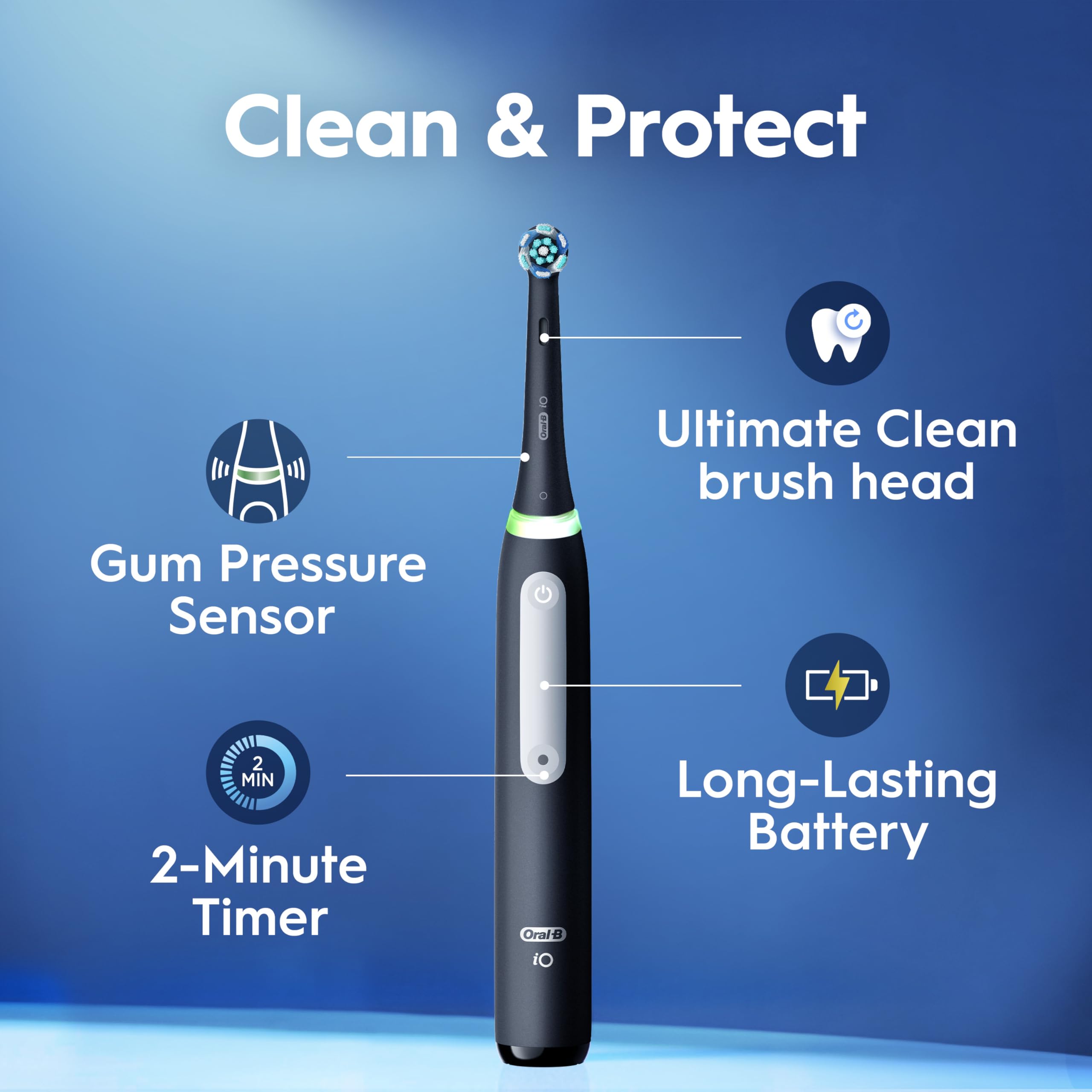 Oral-B iO3 primer plano del cabezal redondo que mejora limpieza gingival