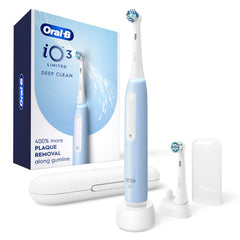 Oral-B iO3 vista frontal con mango y base mostrando diseño y rendimiento