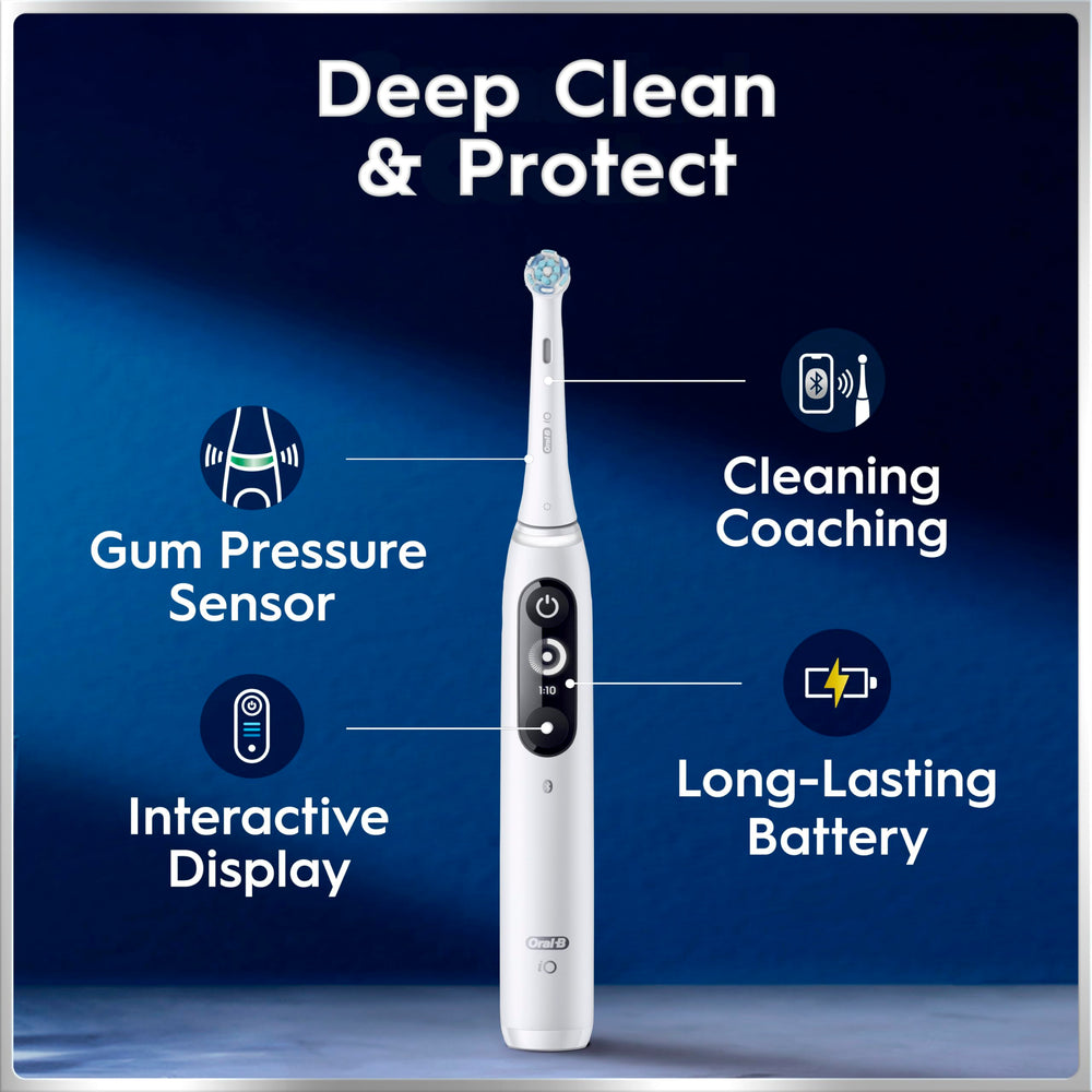 Oral-B iO7 primer plano del cabezal redondo que mejora limpieza interdental
