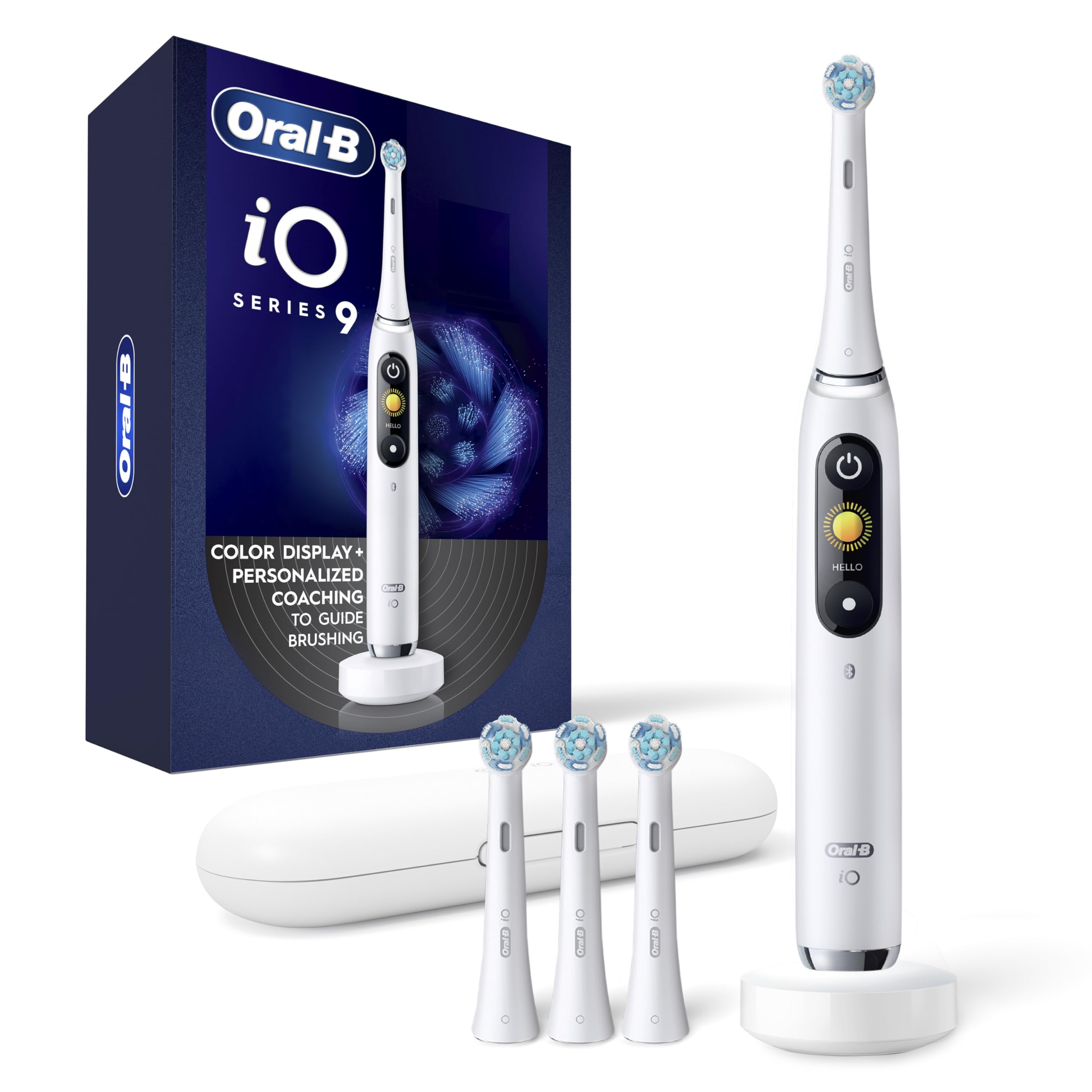 Oral-B iO9 frontal empaquetado mostrando diseño y beneficios visuales
