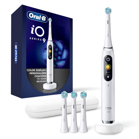 Oral-B iO9 frontal empaquetado mostrando diseño y beneficios visuales