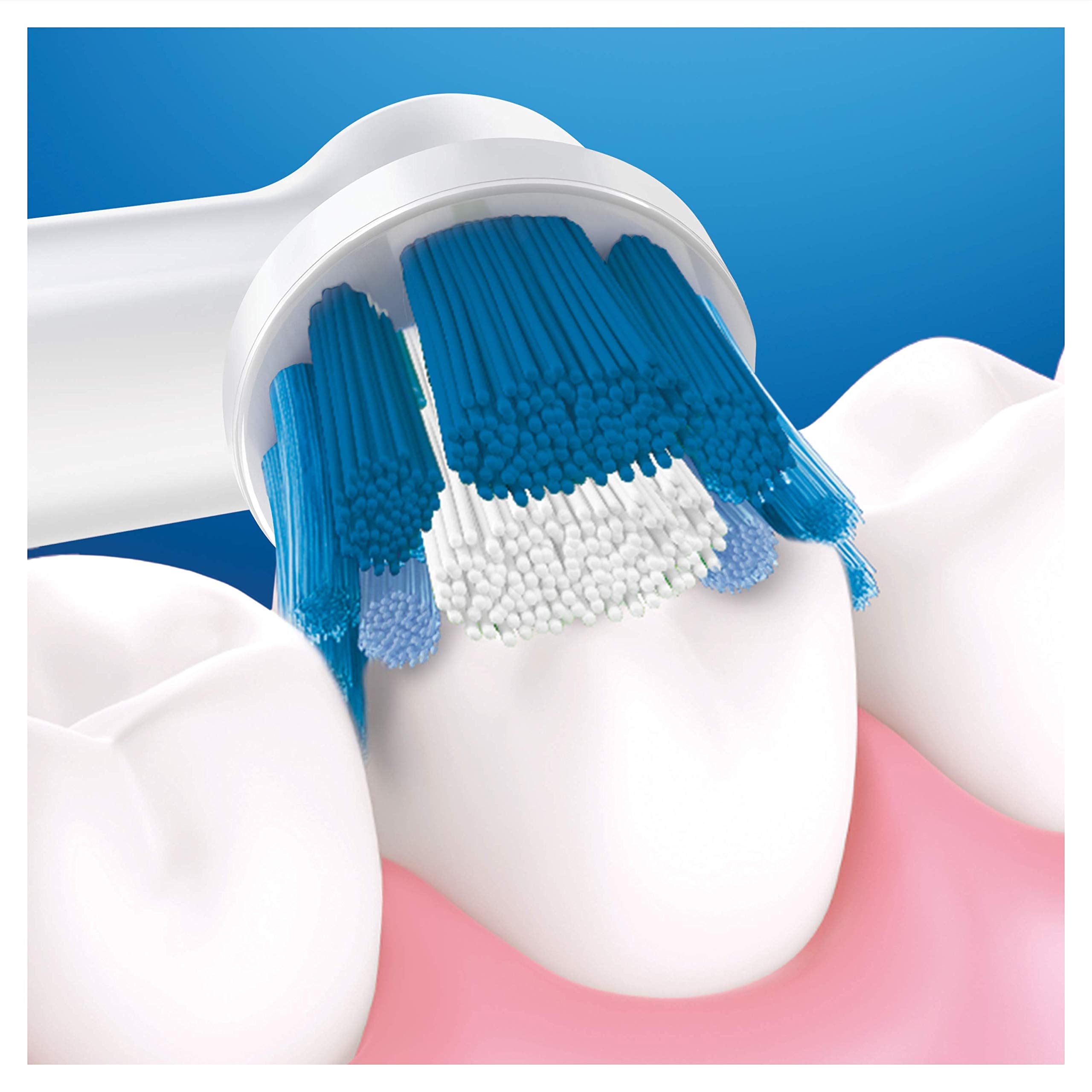 Oral-B cabezal montado en mango eléctrico mostrando compatibilidad y uso sencillo