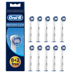 Oral-B cabezal frontal del empaque mostrando 10 unidades y beneficio de recambio prolongado