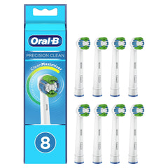 Oral-B frontal del paquete con ocho cabezales, práctico para almacenamiento