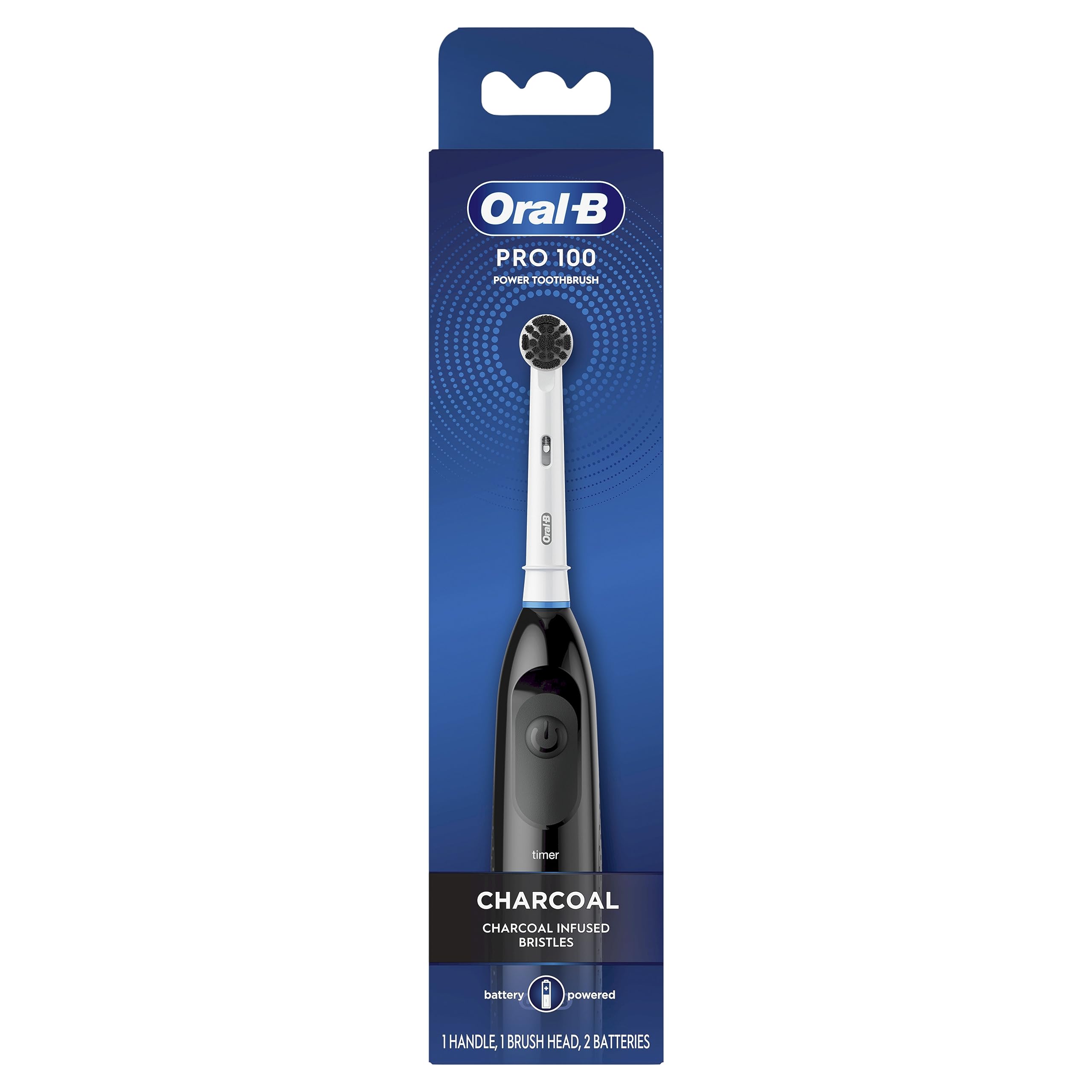 Oral‑B Pro 100 Charcoal frontal mostrando diseño negro y agarre cómodo