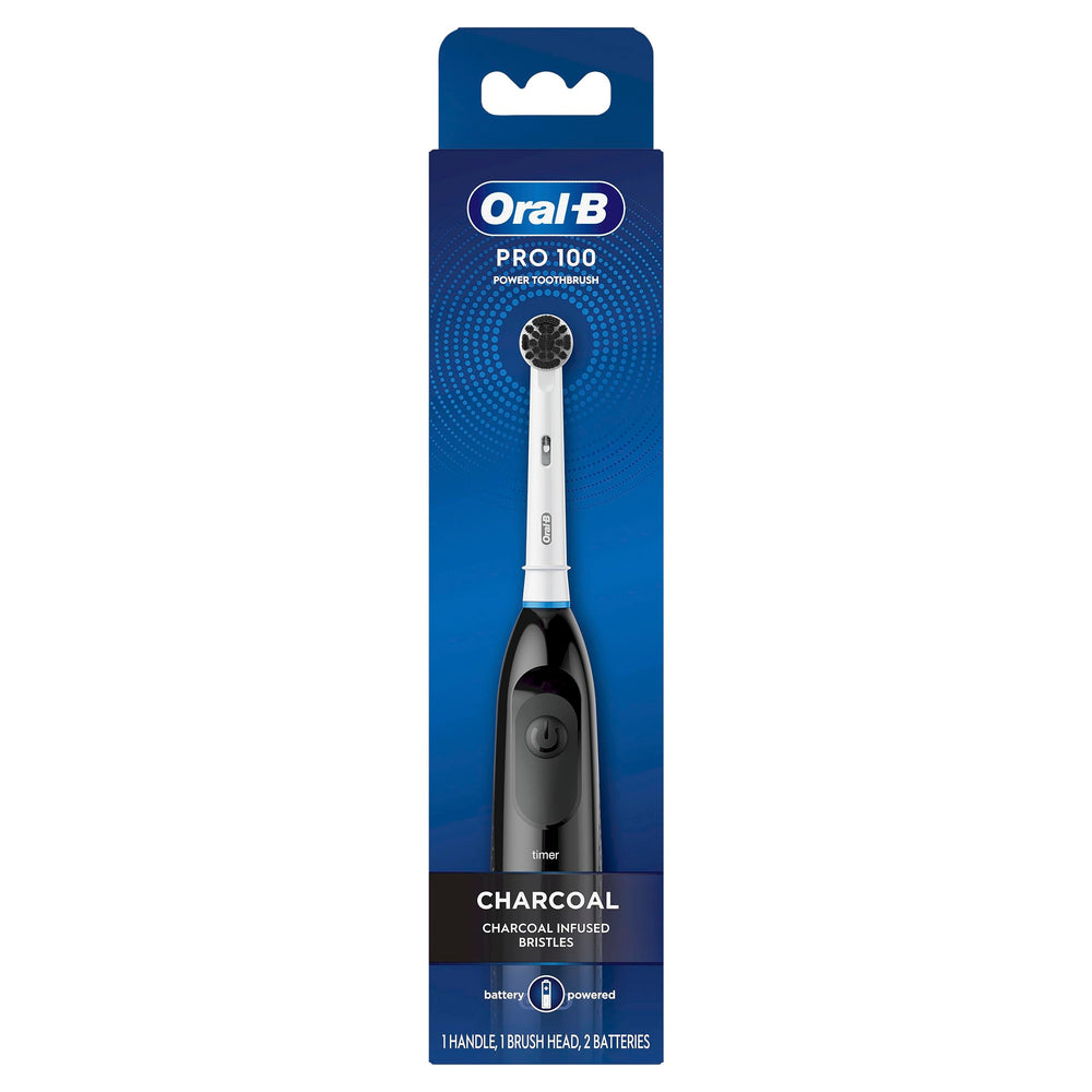 Oral‑B Pro 100 Charcoal frontal mostrando diseño negro y agarre cómodo