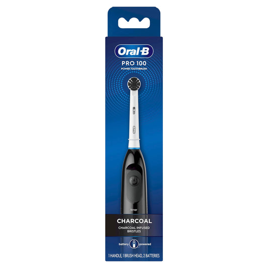Oral‑B Pro 100 Charcoal frontal mostrando diseño negro y agarre cómodo