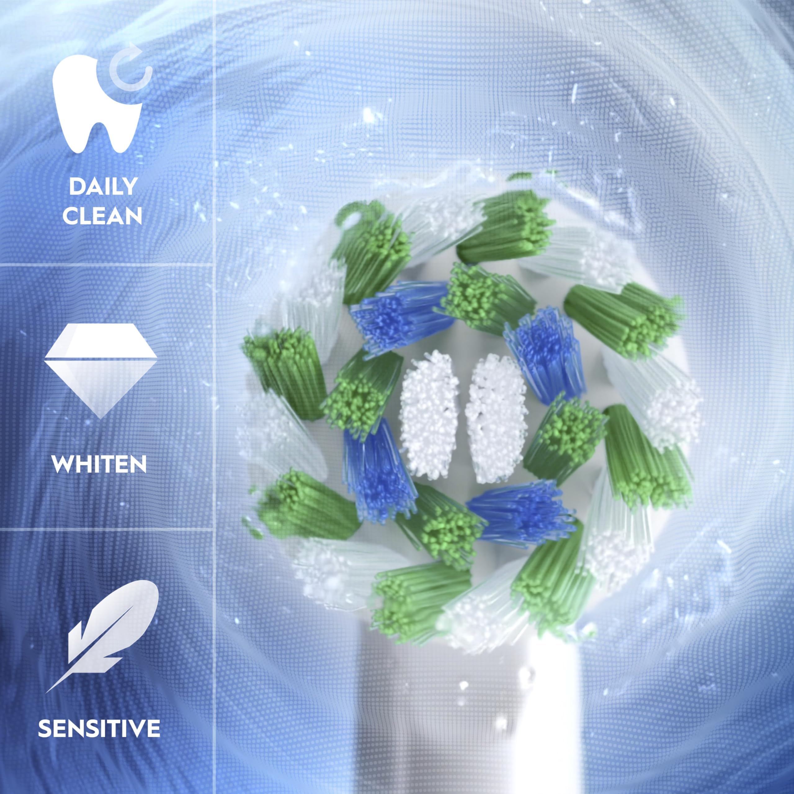 Oral-B detalle del cabezal CrossAction mostrando cerdas anguladas para mejor limpieza