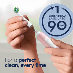 Oral-B Pro 1000 en uso sobre dientes demostrando protección de encías y temporizador