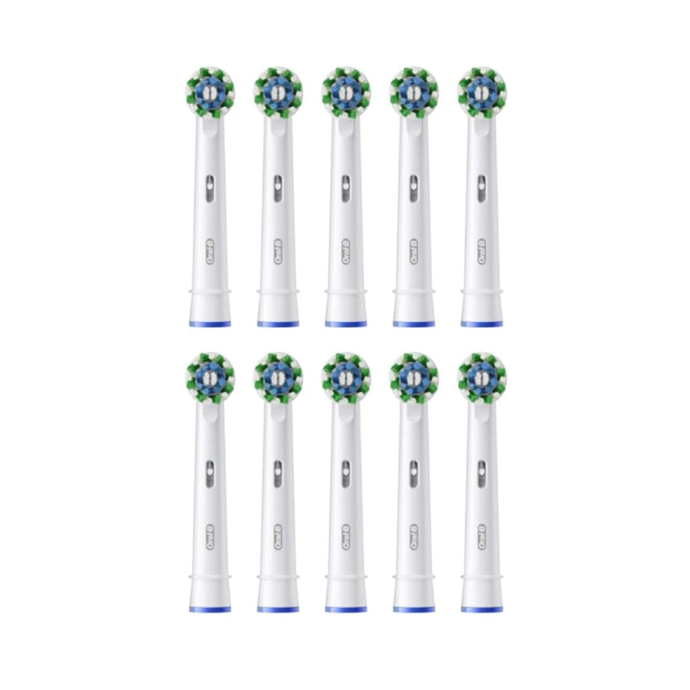 Oral-B pack frontal en embalaje para buzón mostrando 10 cabezales y beneficio de reposición fácil