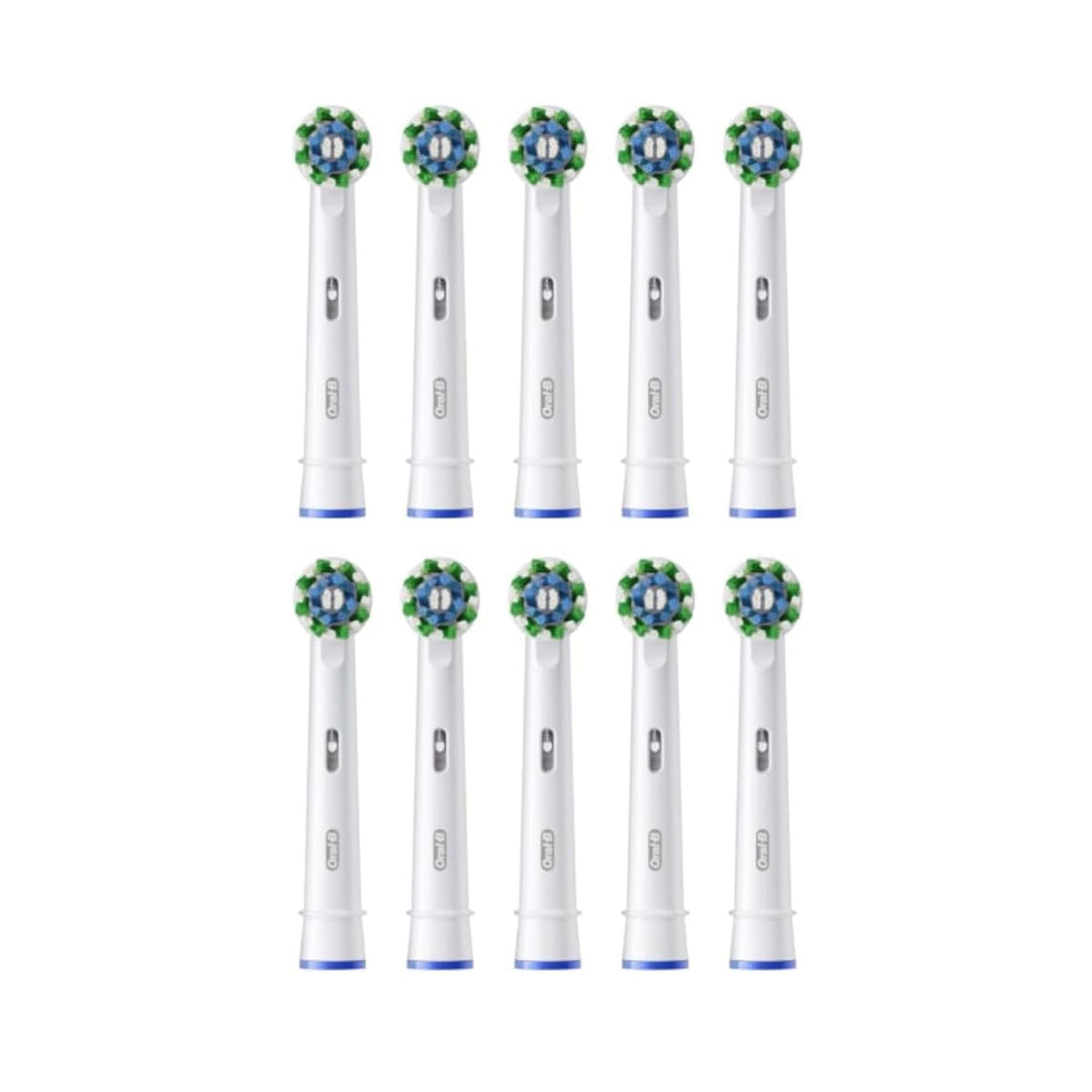Oral-B pack frontal en embalaje para buzón mostrando 10 cabezales y beneficio de reposición fácil