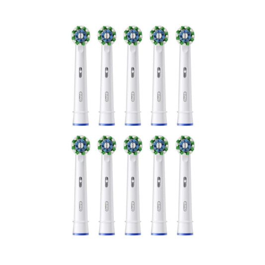 Oral-B pack frontal en embalaje para buzón mostrando 10 cabezales y beneficio de reposición fácil