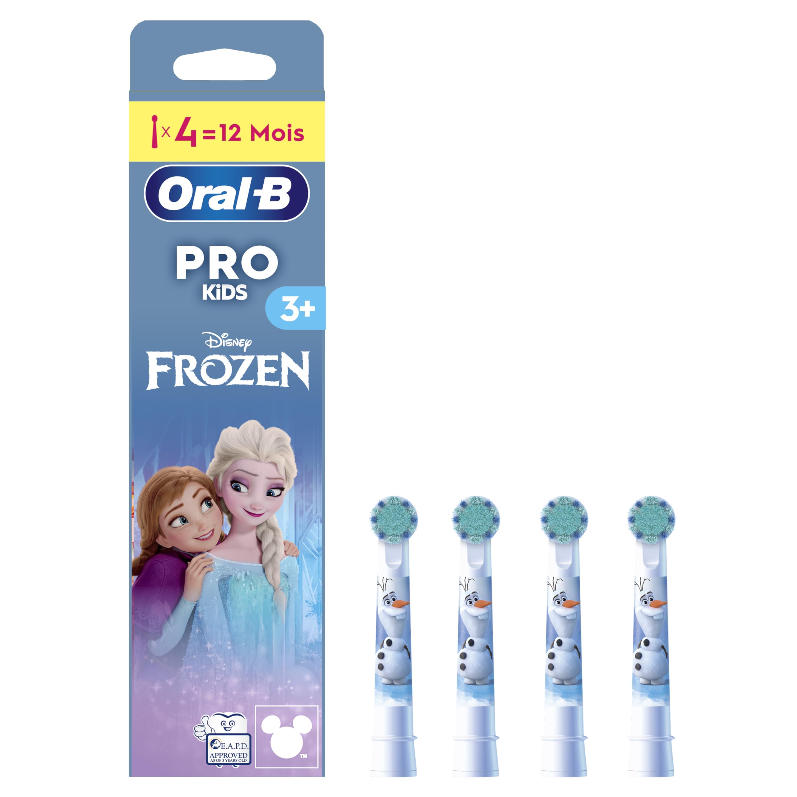 Oral-B imagen frontal del pack Frozen mostrando 4 recambios y atractivo visual