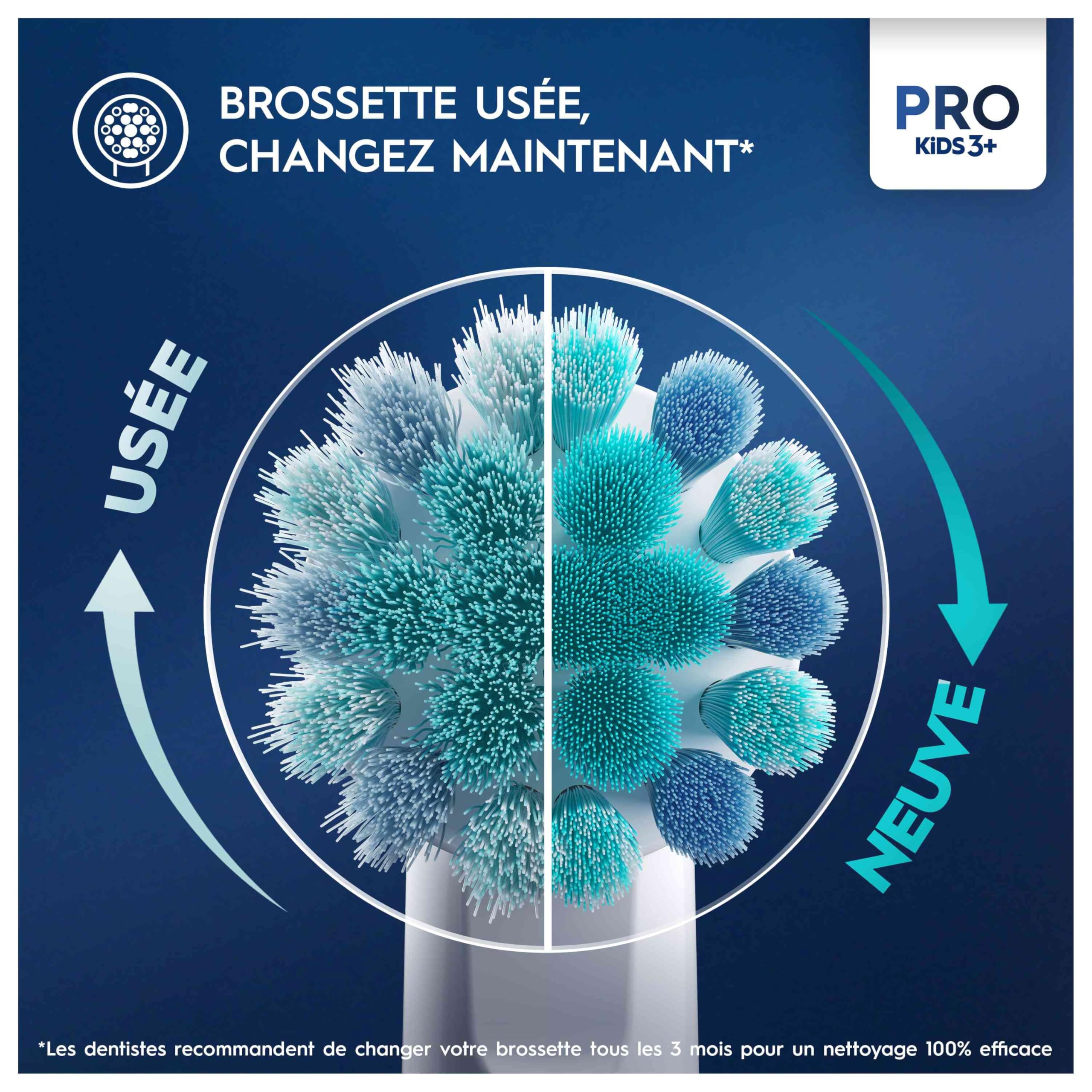 Oral-B compare tamaño del cabezal con moneda, ideal para bocas infantiles