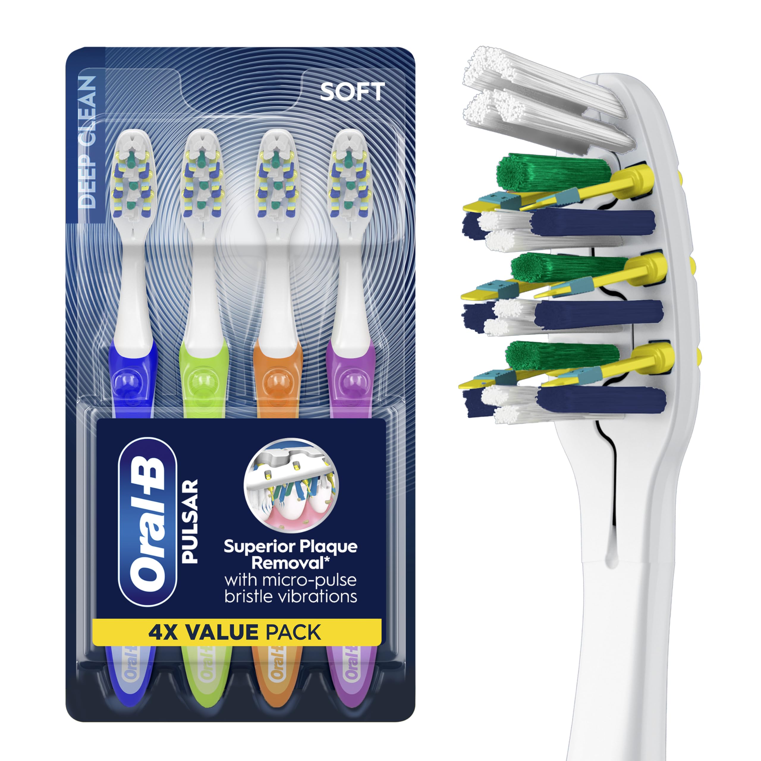Oral-B frente del empaque mostrando cuatro cepillos listos para usar