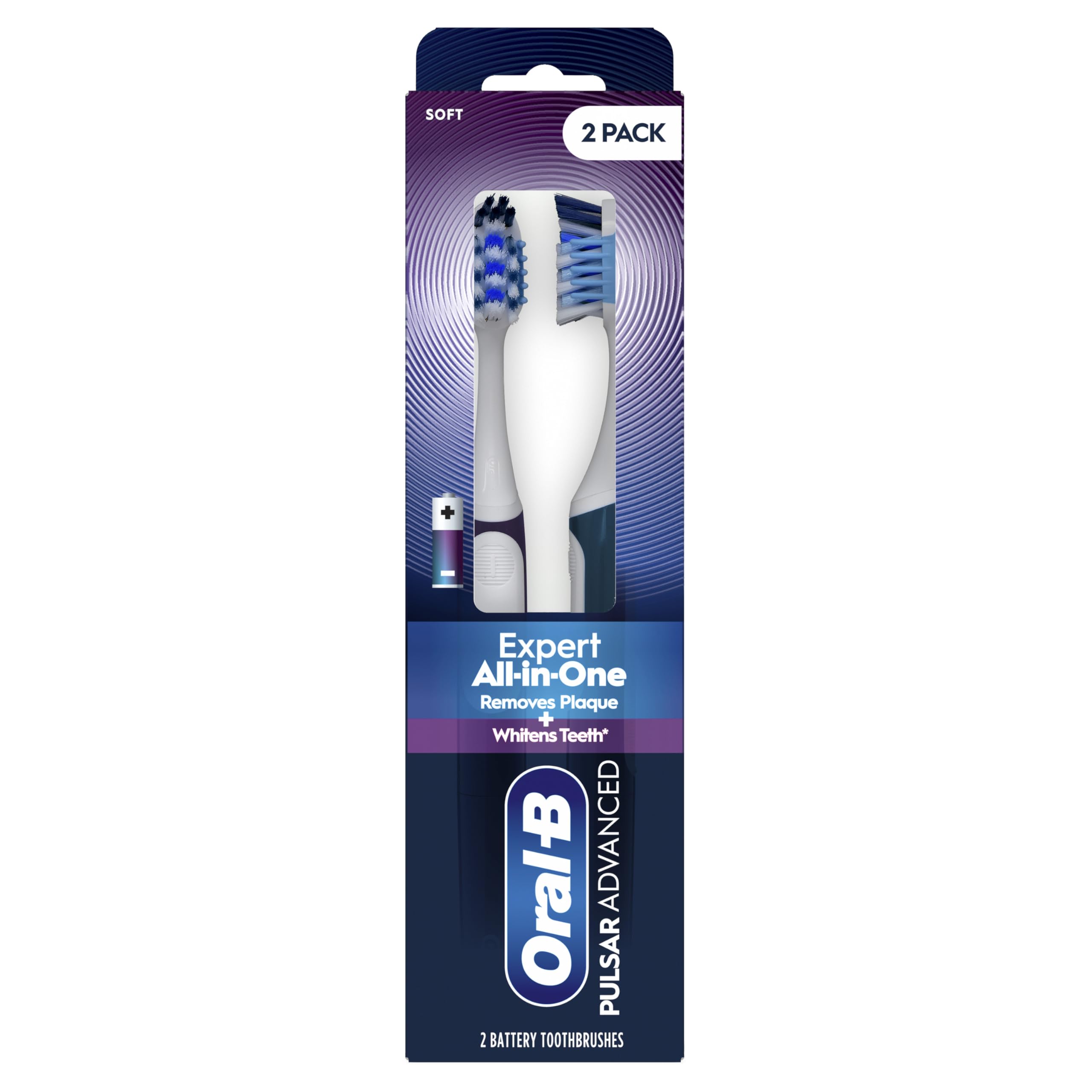 Oral-B Pulsar vista frontal del empaque mostrando el pack de dos y beneficio de limpieza