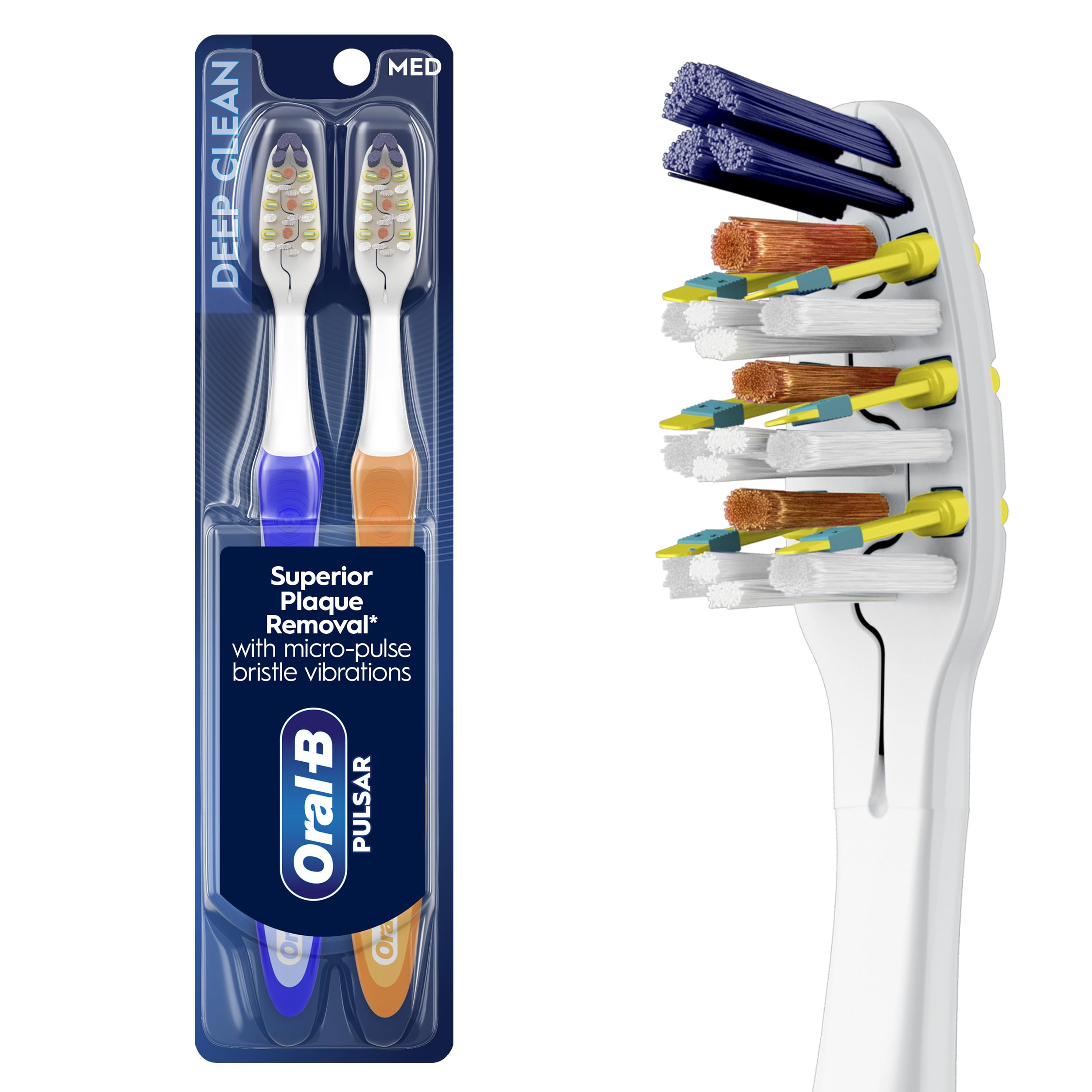 Oral-B Pulsar vista frontal mostrando pack doble y beneficio de limpieza eficiente