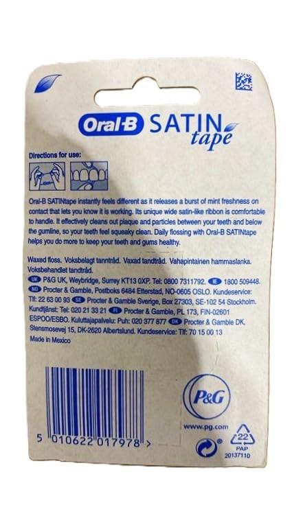 Oral-B Satin Tape primer plano de la cinta satinado que facilita un deslizamiento suave