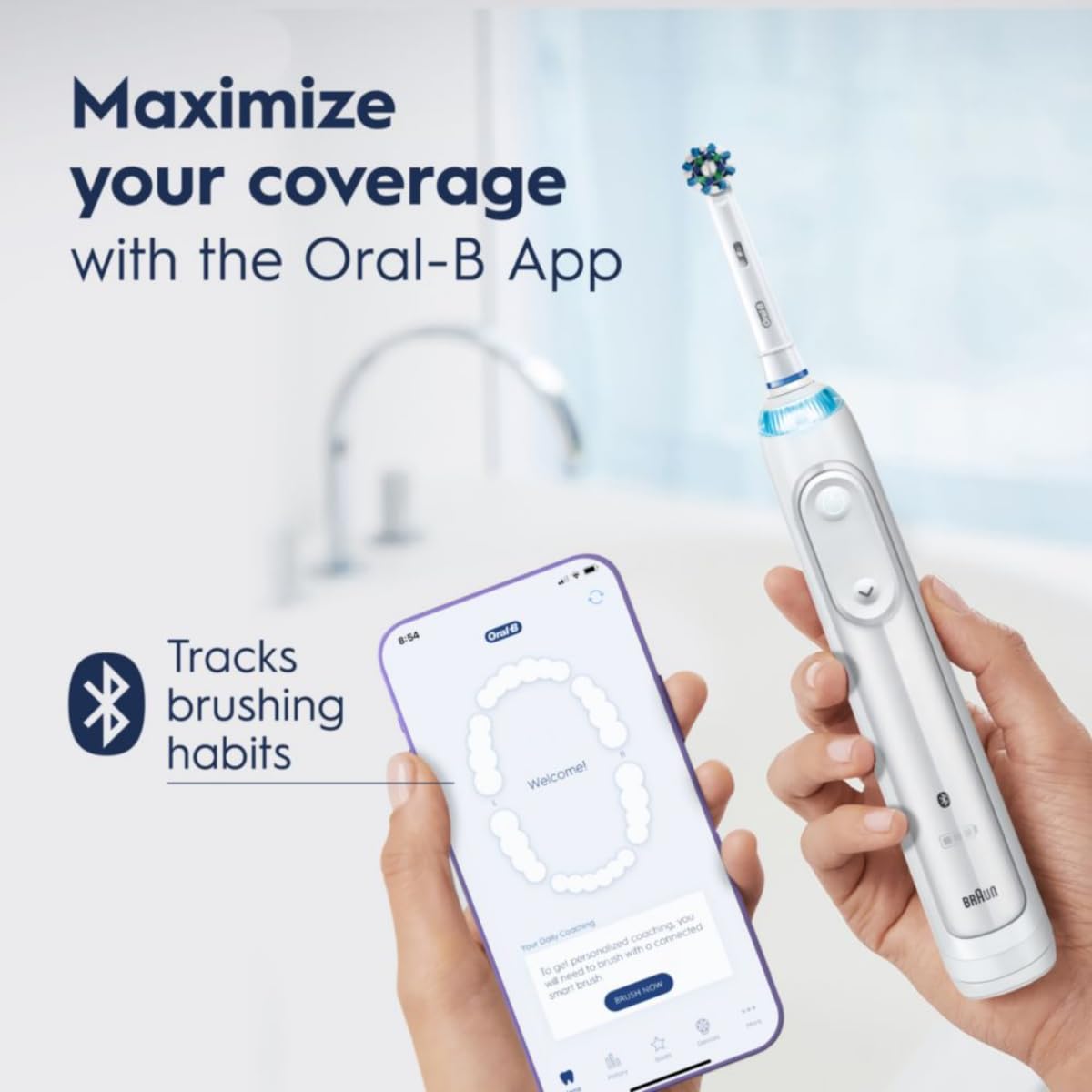 Oral-B cepillo en uso demostrando limpieza guiada y mejor técnica
