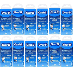 Oral-B envase frontal de Super Floss mostrando paquete múltiple y beneficio de suministro prolongado