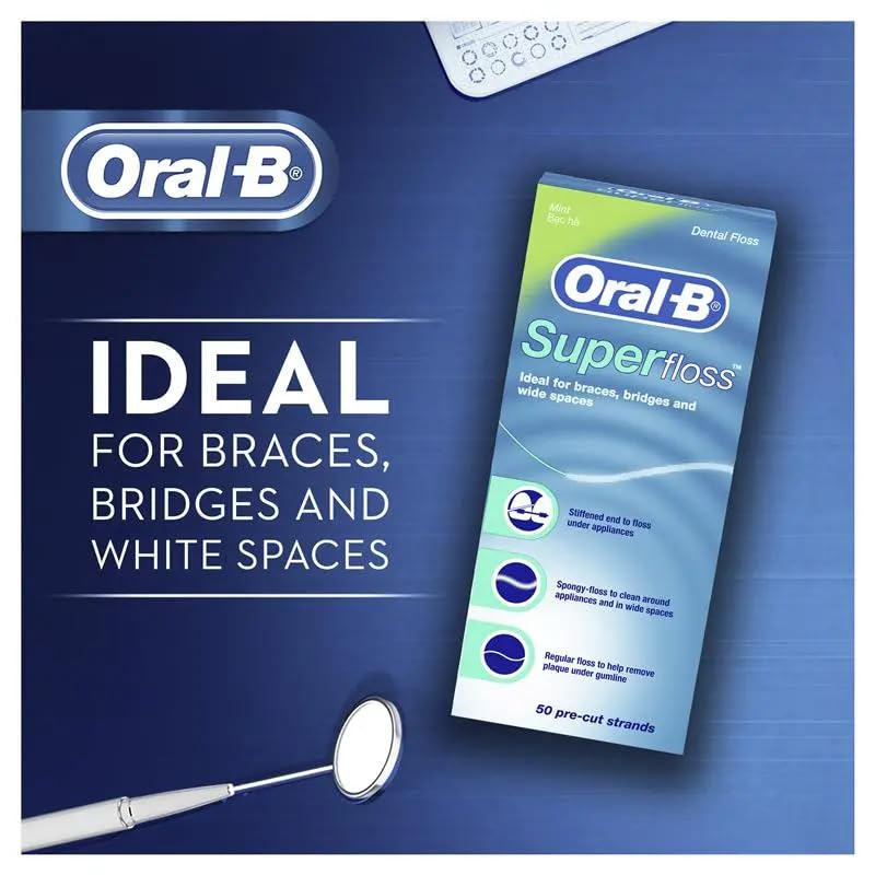 Comparación de tamaño Oral-B Super Floss junto a objetos para mostrar portabilidad
