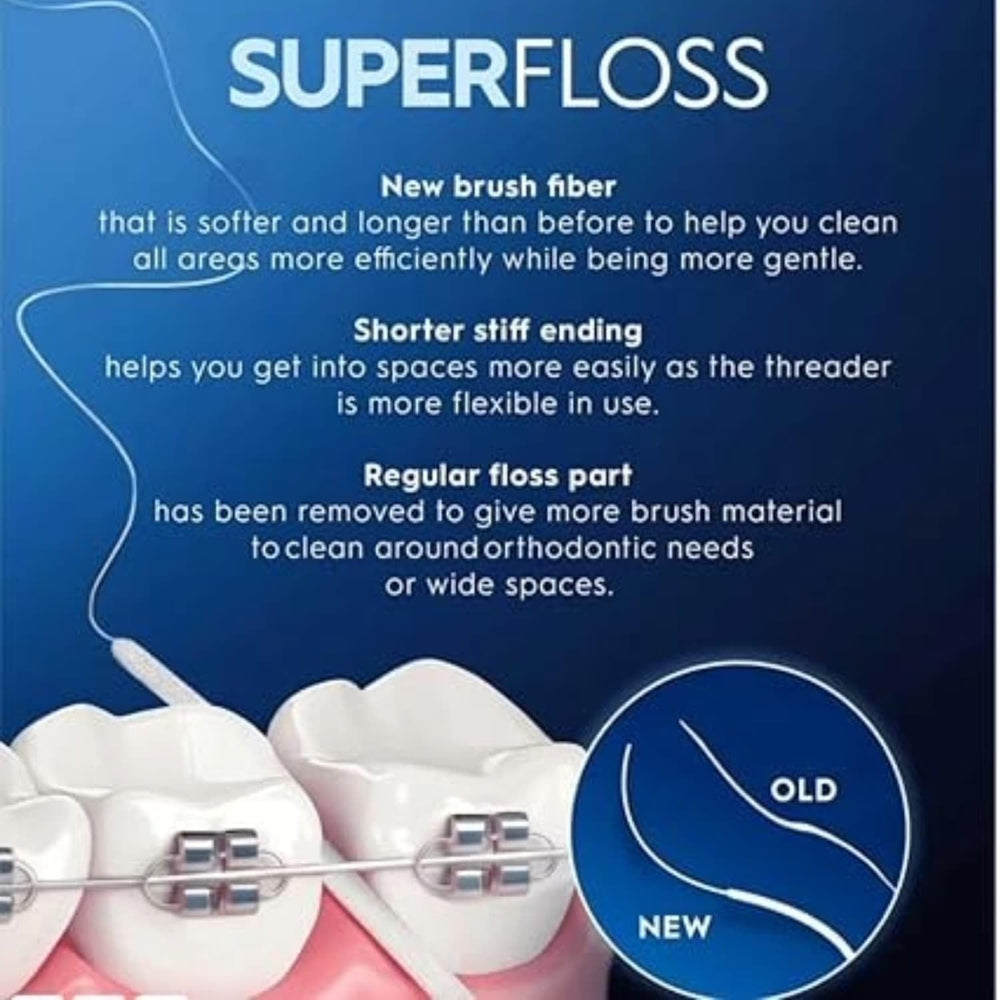 comparación de tamaño Oral-B Super Floss junto a una moneda, demuestra cantidad y portabilidad