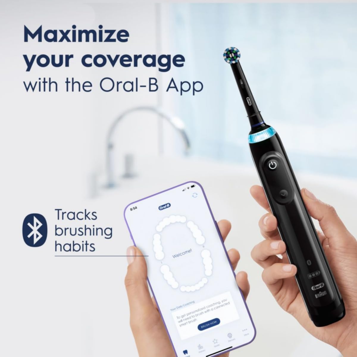 Cepillo Oral-B conectado por Bluetooth a la app móvil para guía en tiempo real