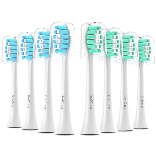 OralClass empaque frontal mostrando 8 cabezales y beneficio de valor