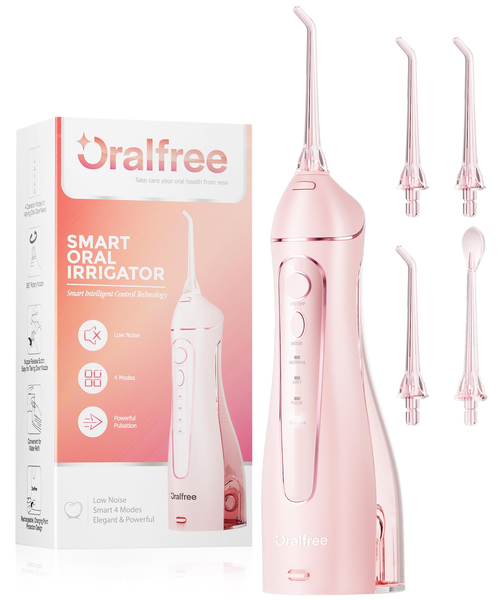 Oralfree vista frontal del irrigador portátil para limpieza eficiente
