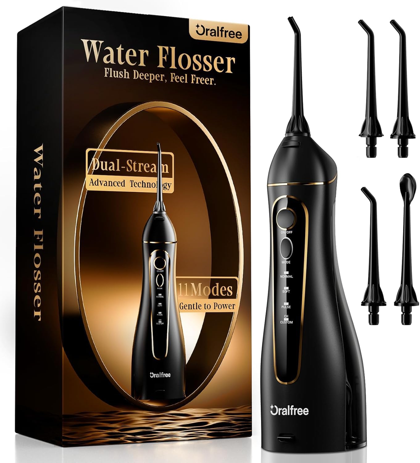 Oralfree irrigador frontal mostrando diseño ergonómico y fácil agarre