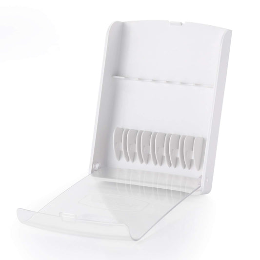 Oralphi estuche frontal blanco mostrando cierre seguro y diseño compacto