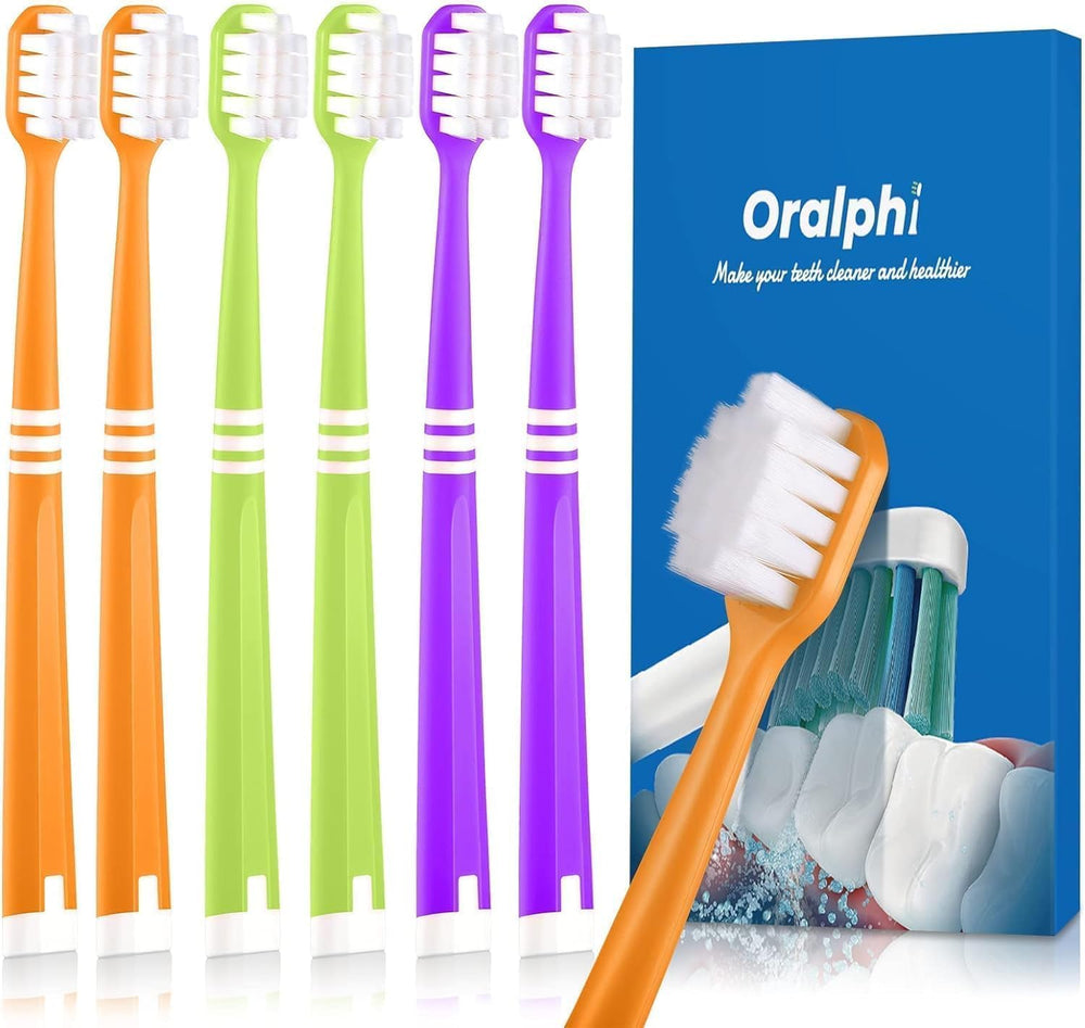 Oralphi vista frontal del paquete de seis cepillos beneficios limpieza familiar