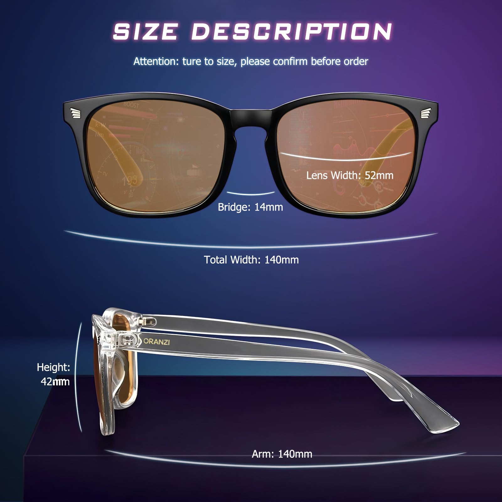 ORANZI gafas en uso durante sesión de gaming confortable