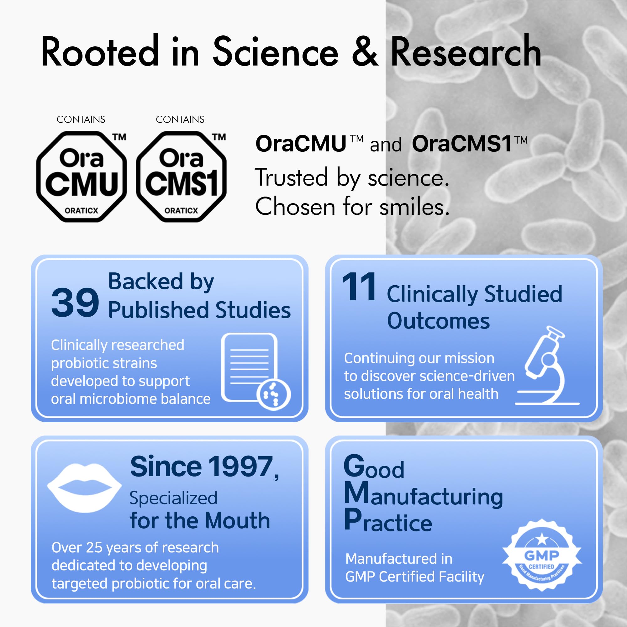Side view of OraTicx bottle label with dosage and product details.