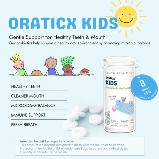 OraTicx pastilla en primer plano mostrando color y atractivo infantil
