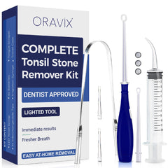 ORAVIX kit vista frontal mostrando las herramientas y beneficios de limpieza