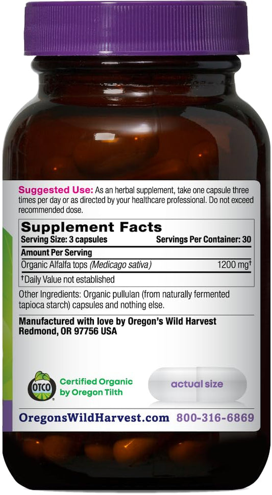 Oregon's Wild Harvest cápsula abierta mostrando polvo vegetal, transparencia