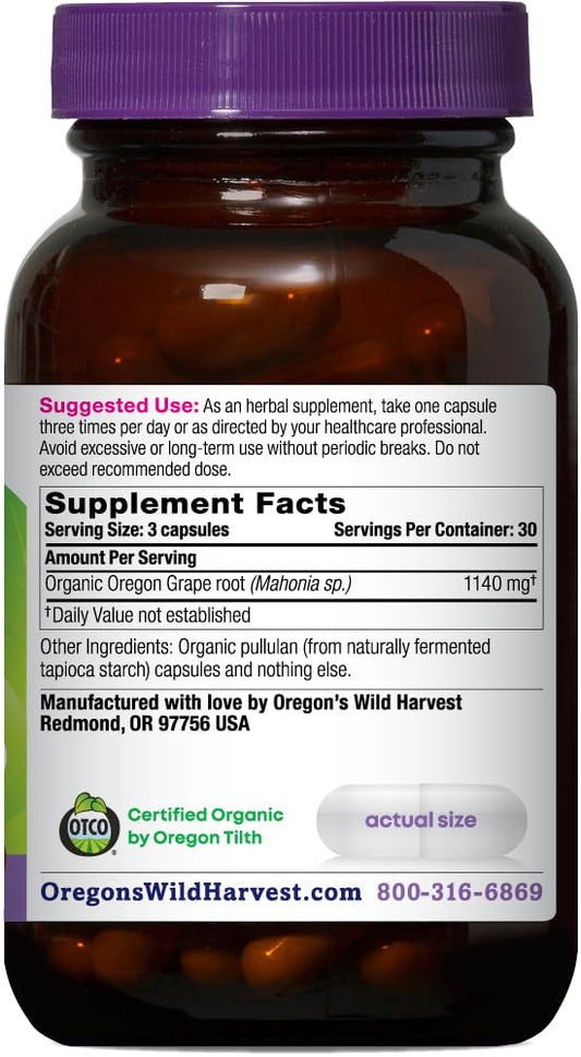 Oregon's Wild Harvest etiqueta certificada orgánica y datos de 1140 mg por porción